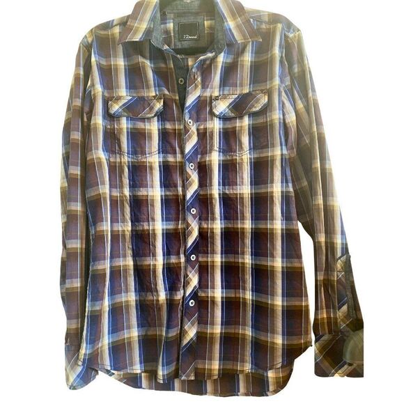Like New 7Diamonds Long Sleeve Purple Blue Plaid Button-Up Shirt - Picture 1 of 10